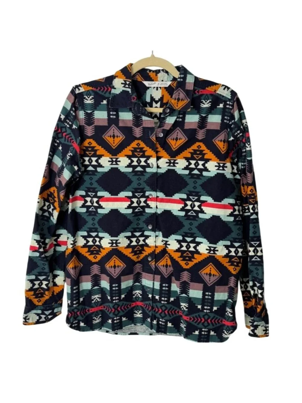 Woolrich Women Size M Southwest Flannel Button-Up Shirt Shacket Top Aztec Cotton - Picture 1 of 7